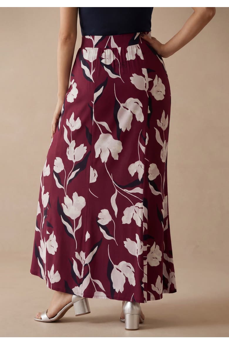 Stretch Knit Maxi Skirt, Alternate, color, CLARET PAINTED PETALS