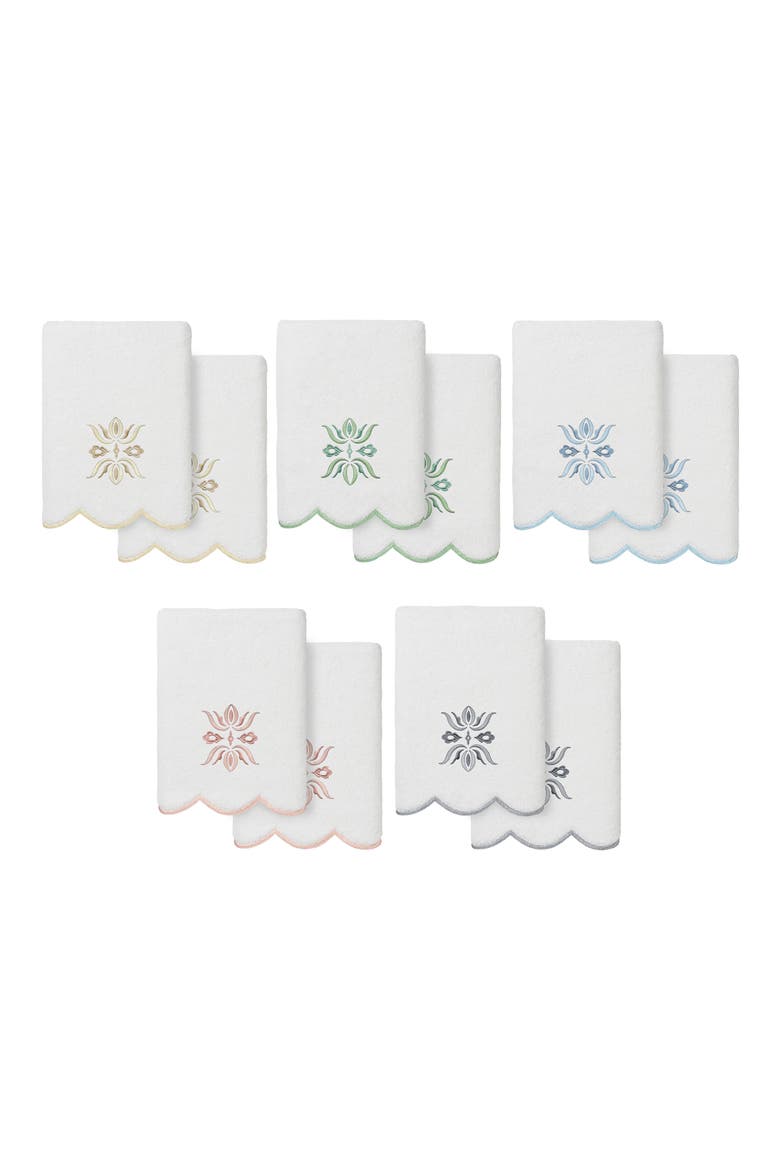 Flower Crest Scalloped Set of 2 Hand Towels, Alternate, color, WHITE/ BEIGE