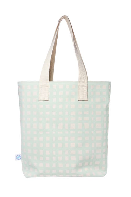 Dance Happy Grid Carry All Tote Bag In Mint