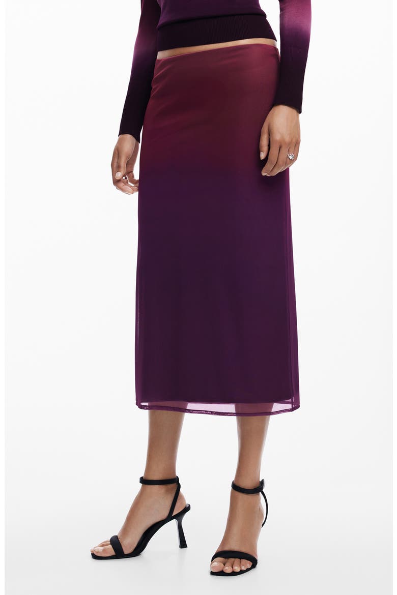 Ribbo Ombré Midi Skirt, Alternate, color, BURGUNDY
