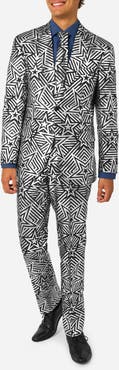 OppoSuits Silver Geo Star Slim Fit Two-Piece Suit & Tie Set