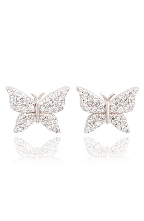 14K Gold Diamond Butterfly Stud Earrings - 0.35ct.