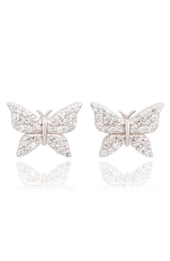 Suzy Levian Diamonds 14k Gold Diamond Butterfly Stud Earrings In White