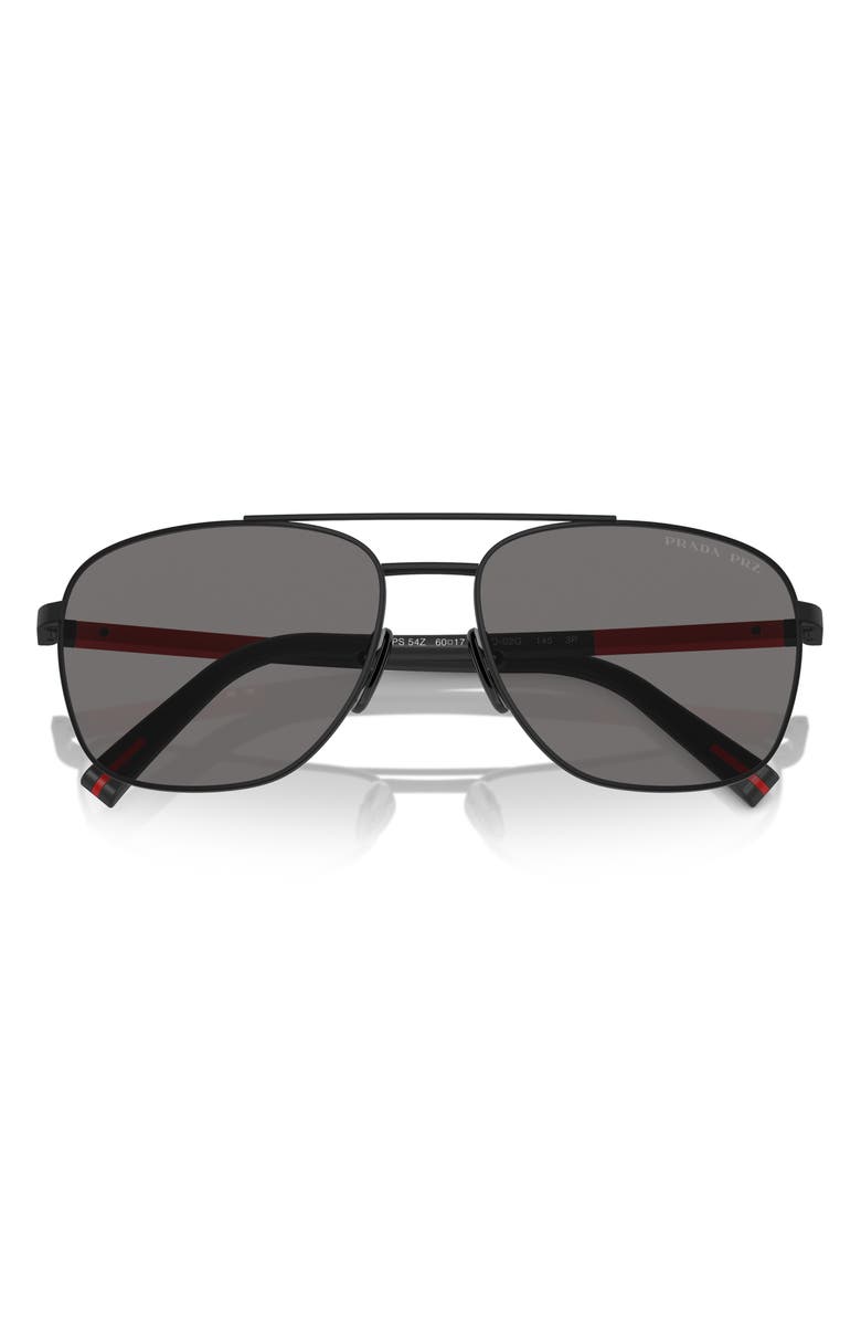 Prada Linea Rossa 60mm Polarized Oval Sunglasses, Alternate, color, Matte Black