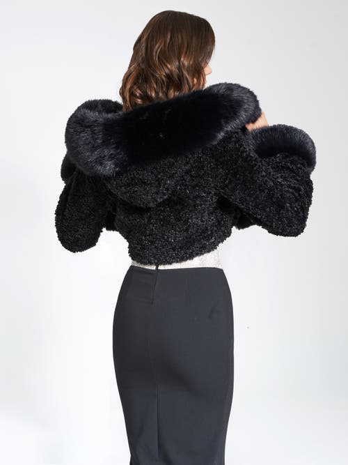 Miss Circle Kali Cropped Faux Fur Jacket With Hood In Black