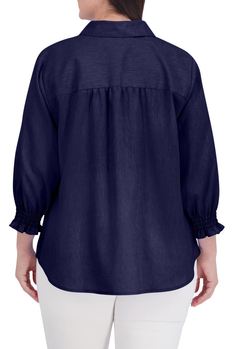 Olivia Bracelet Sleeve Hidden Placket Linen Blend Top, Alternate, color, NAVY