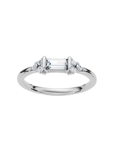 Emerald Diamond Stackable Wedding Ring Women Anniversary Band 14k Gold Lab Grown