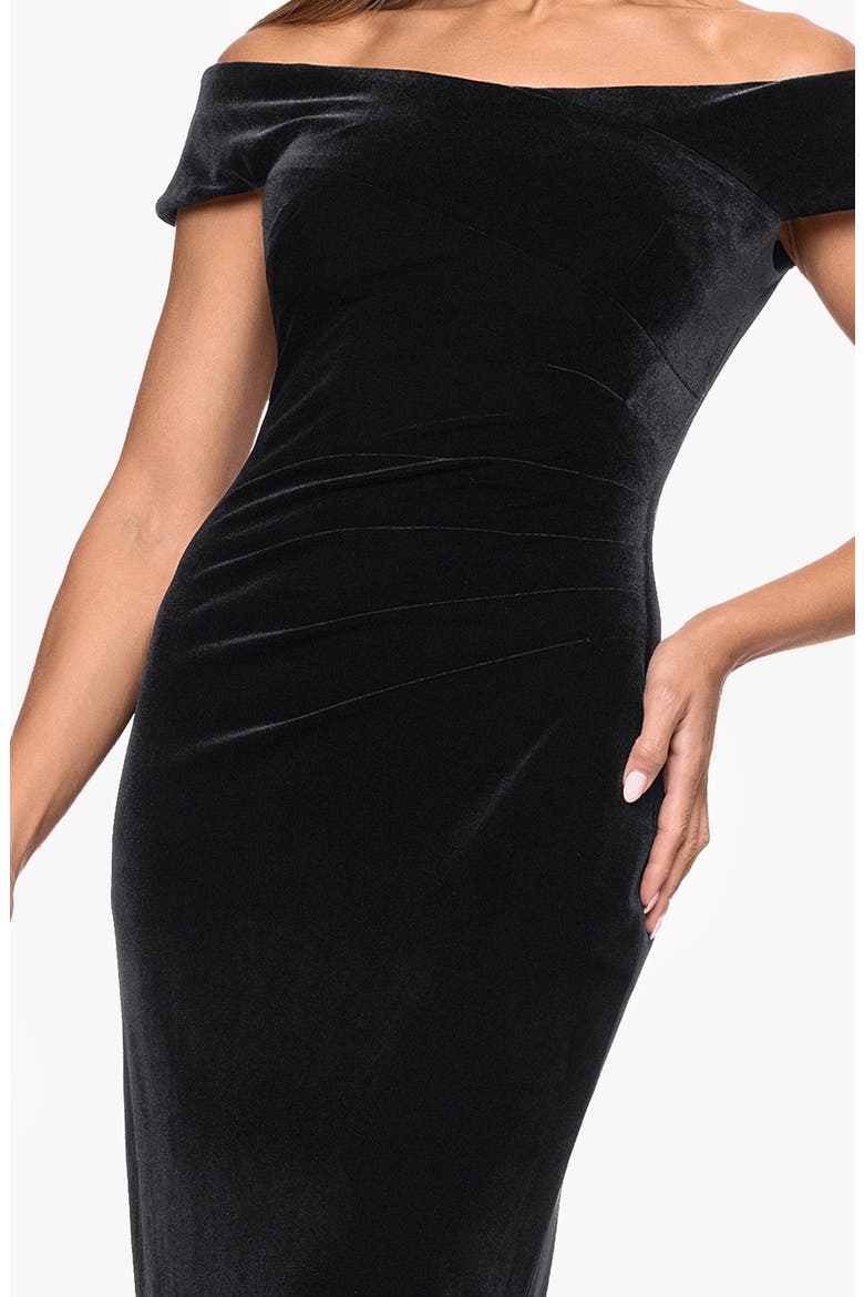Off the Shoulder Velvet Gown, Alternate, color, BLACK