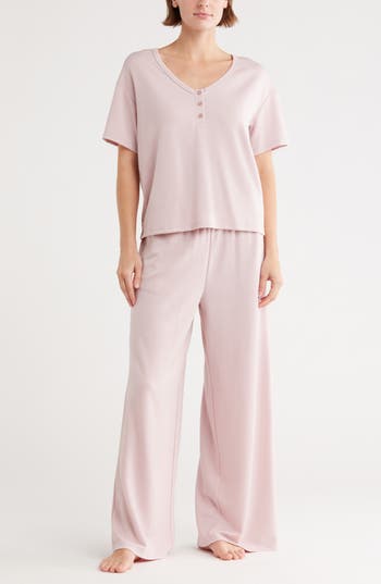 Tart Scuba Knit Henley & Pants Lounge Set In Pink