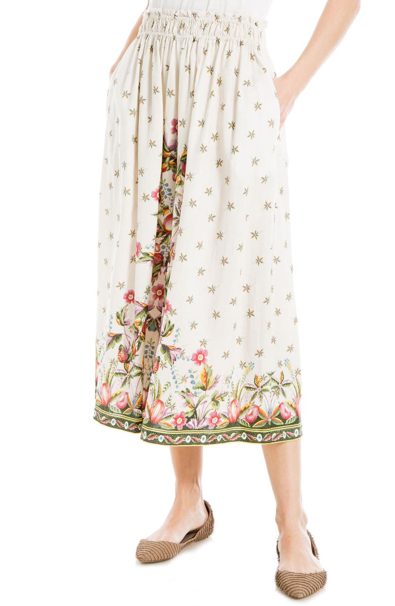 MAX STUDIO Print Linen Blend Midi Skirt, Alternate, color,