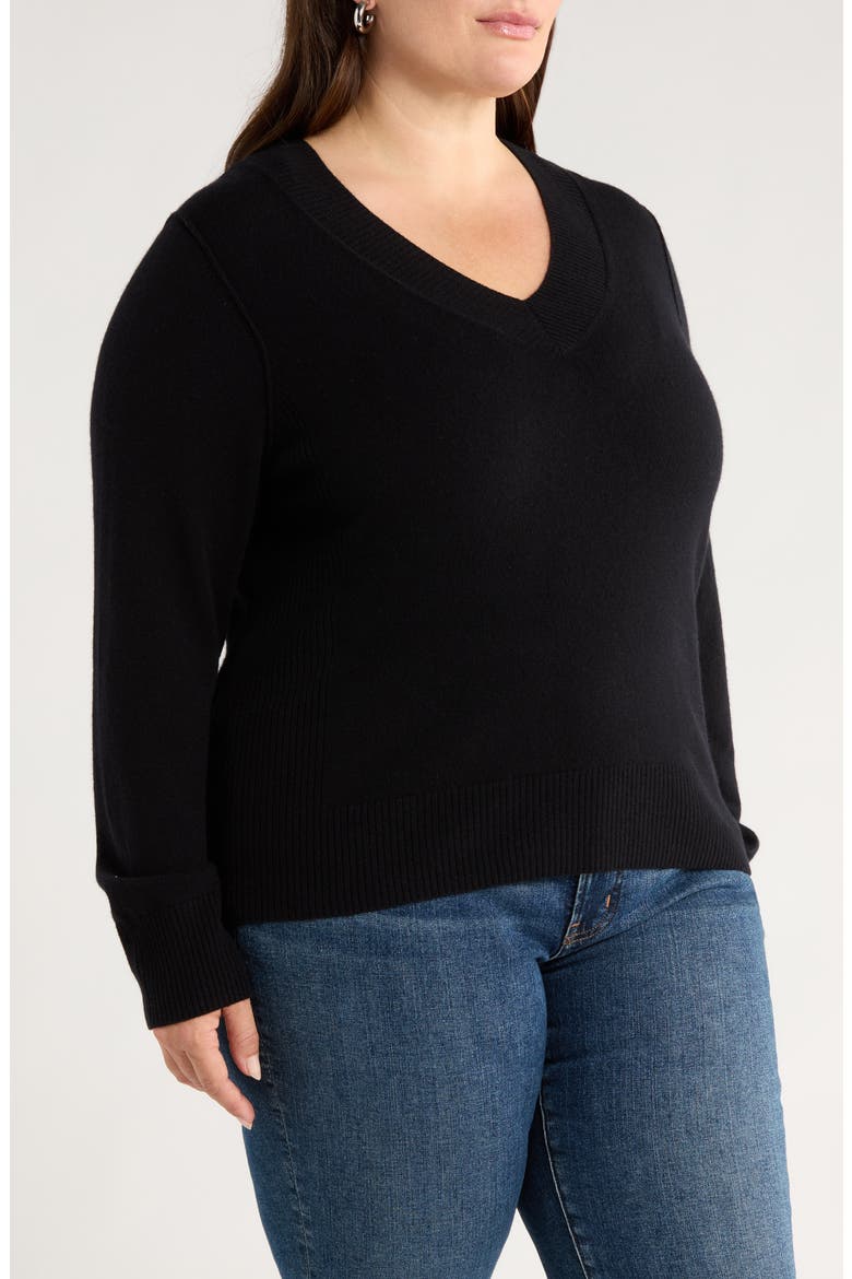 V-Neck Wool & Cashmere Sweater, Alternate, color, BLACK ROCK