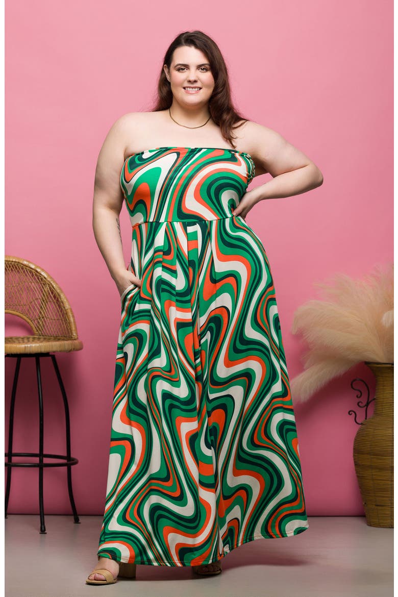 Print Strapless Maxi Dress, Alternate, color, GREEN MULTI