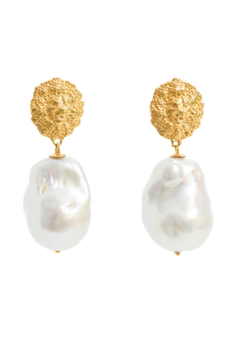 Lion Pearl Drop Earrings, Main, color, Gold