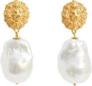 Freya Rose Lion Pearl Drop Earrings
