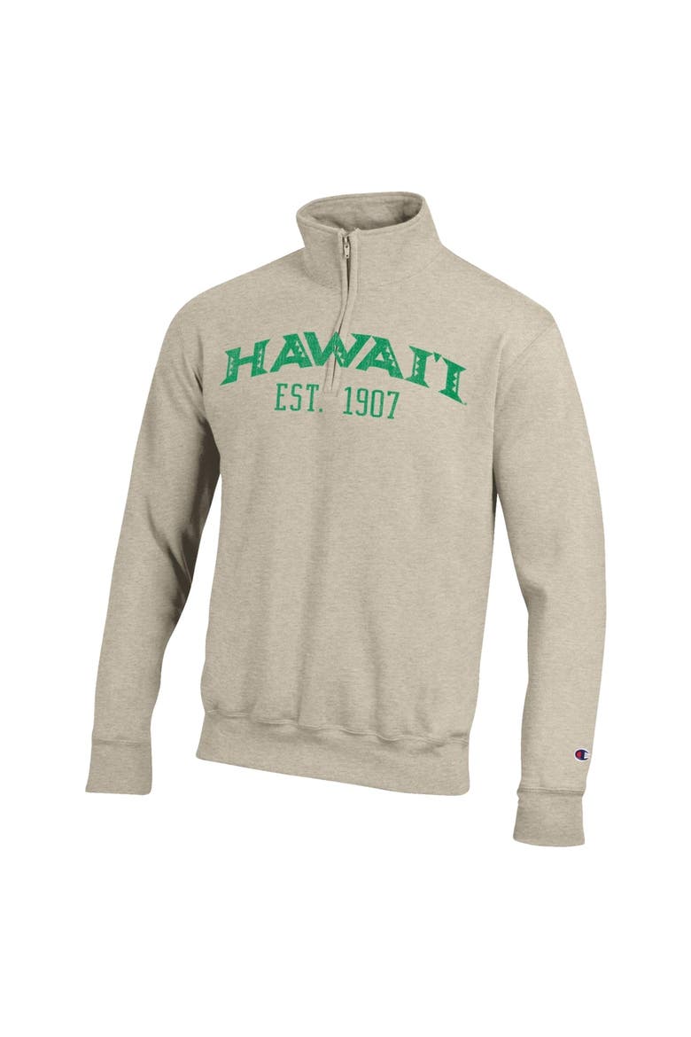 Men's Champion  Cream Hawaii Rainbow Warriors Established Date Quarter-Zip Pullover, Alternate, color, Cream