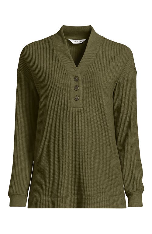 Lands' End Plus Size Long Sleeve Waffle Shawl Collar Henley In Green