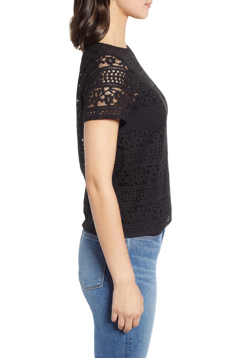 Keyhole Back Lace Tee, Alternate, color, BLACK