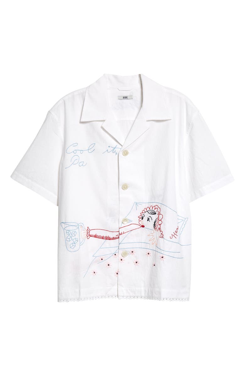 Bode His & Hers Embroidered Short Sleeve Button-Up Shirt, Alternate, color, 