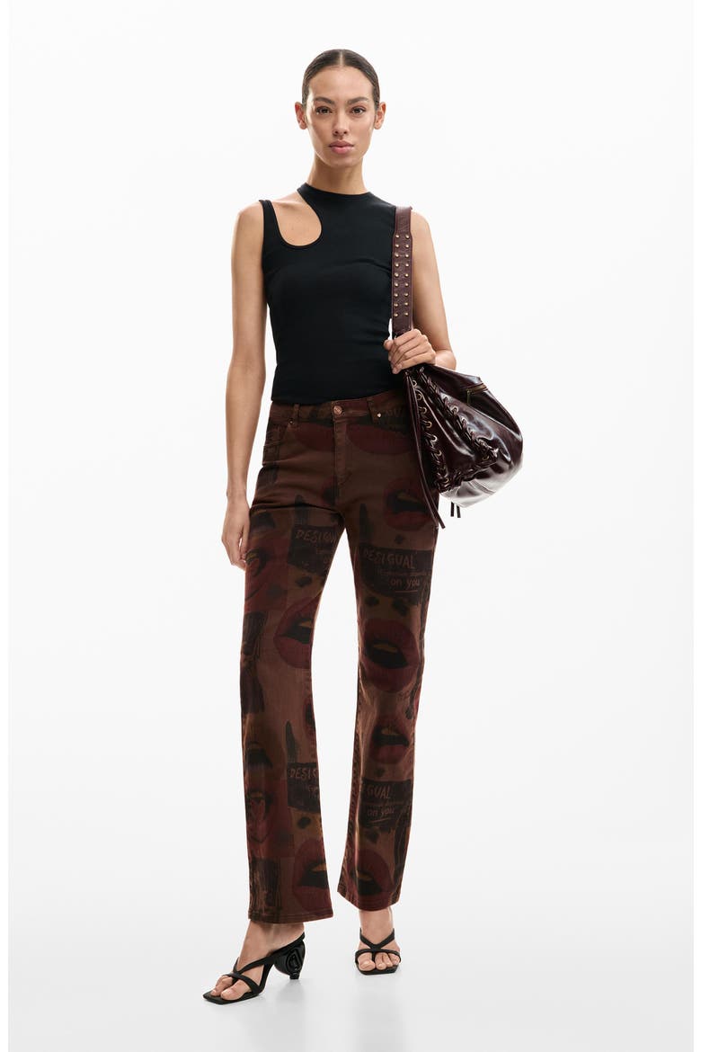 Printed Straight Leg Jeans, Alternate, color, BROWN