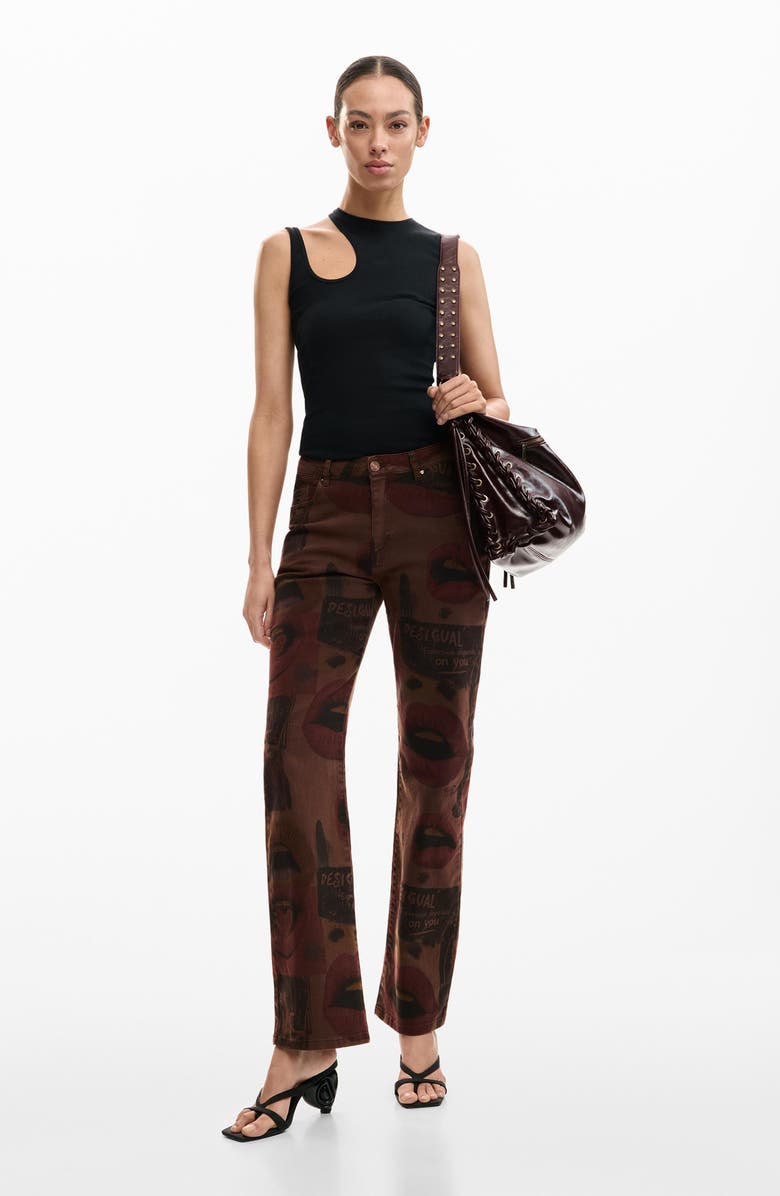 Desigual Printed Straight Leg Jeans, Alternate, color, Brown