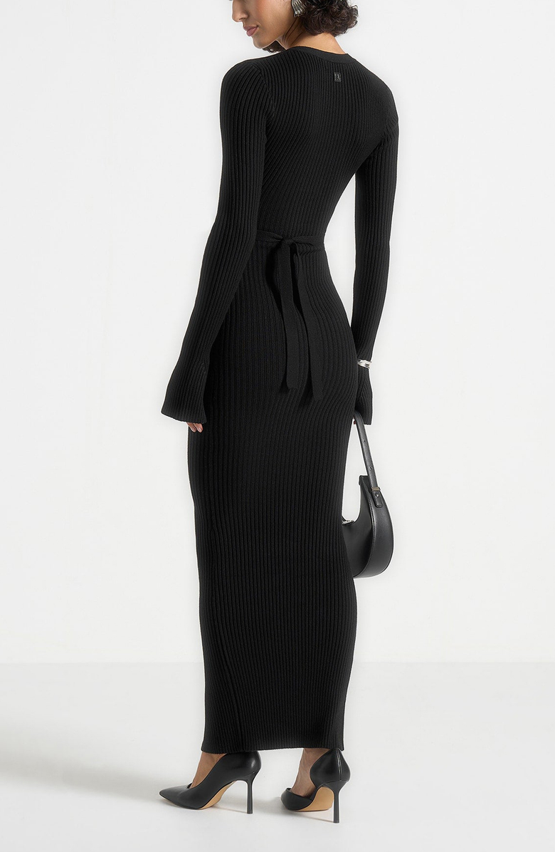 Manière De Voir Assia Long Sleeve Knitted Midaxi Dress With Belt, Alternate, color, Black