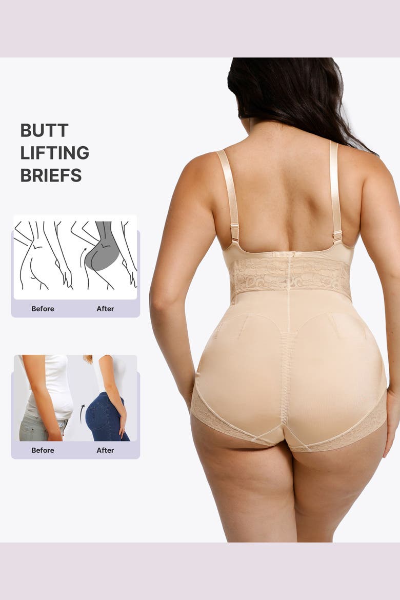 Mid-Rise Lace Shaper Brief, Alternate, color, Beige