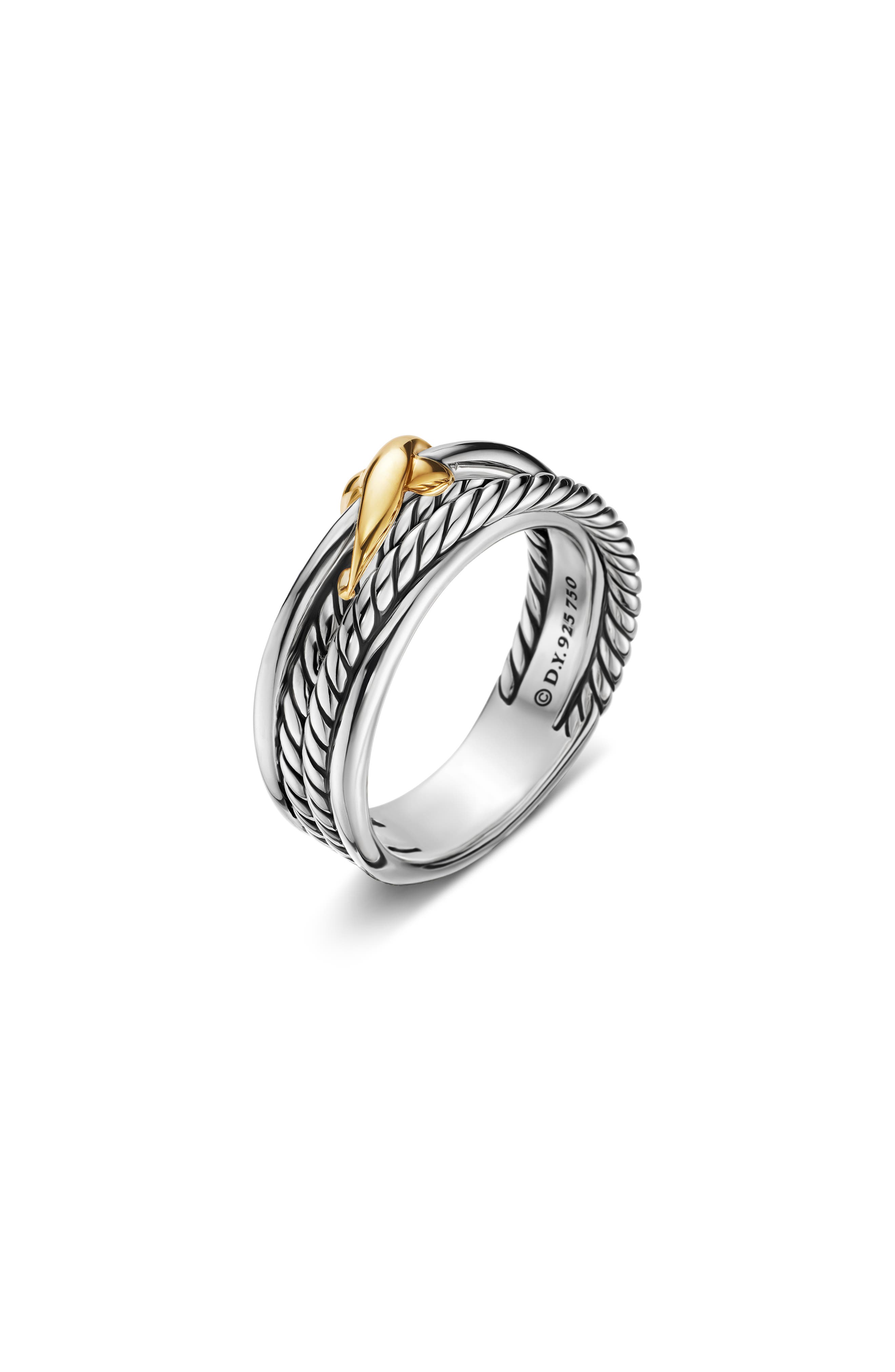 X Crossover Band Ring in Sterling Silver with 18K Yellow Gold, 6mm