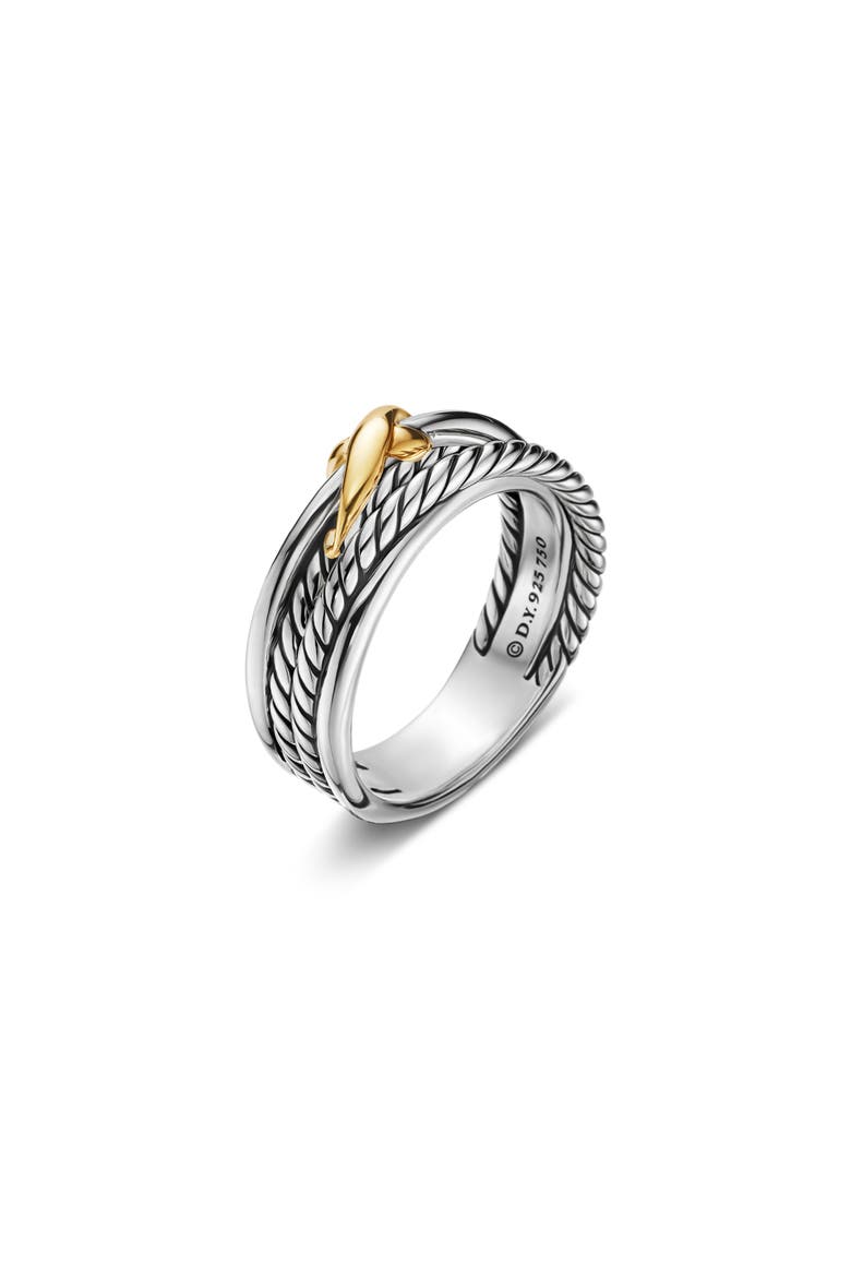 X Crossover Band Ring in Sterling Silver with 18K Yellow Gold, 6mm, Alternate, color, TWO TONE