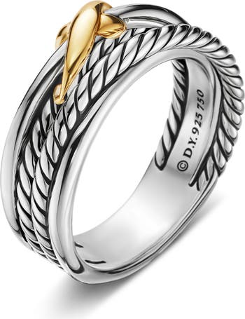 X Crossover Band Ring in Sterling Silver with 18K Yellow Gold, 6mm