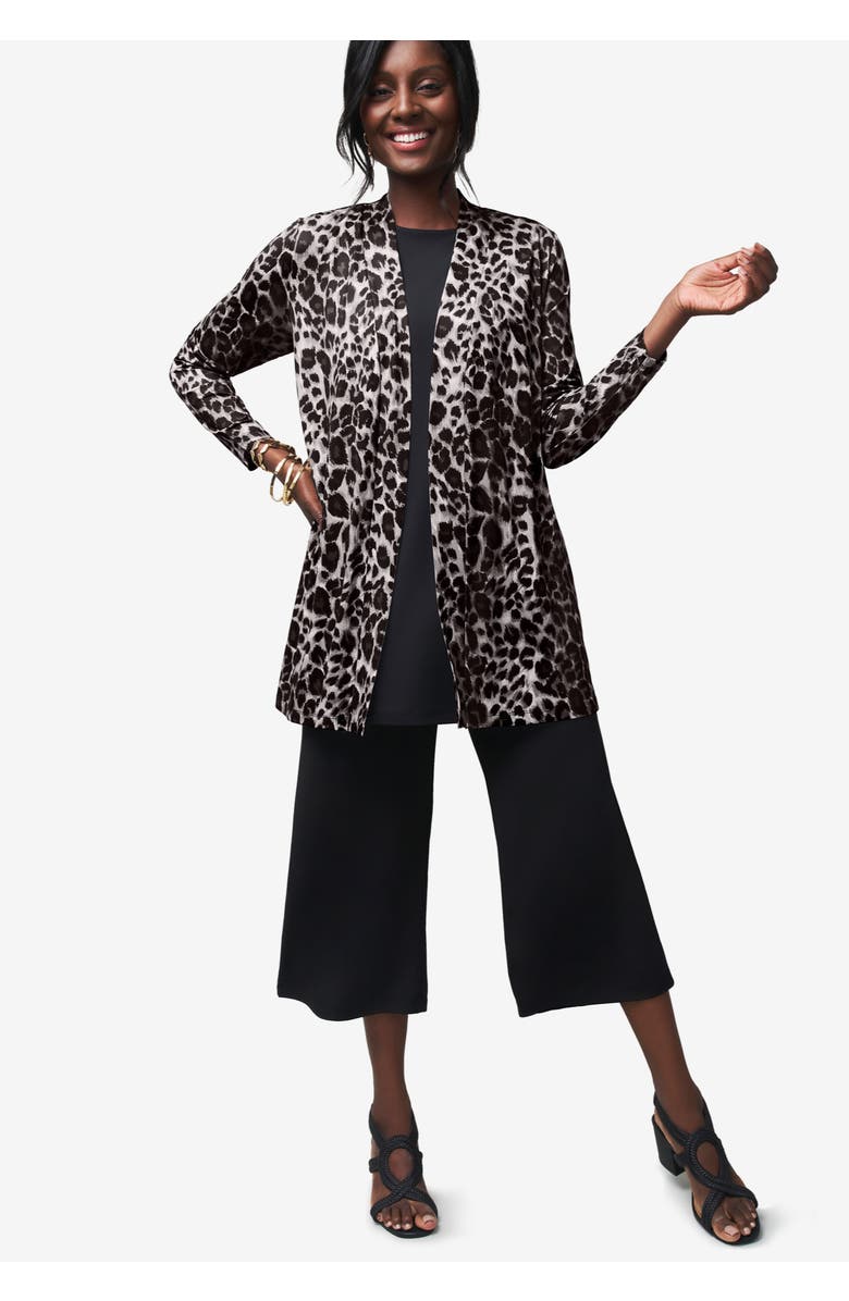 Jessica London Stretch Knit Wide Leg Crop Pant, Alternate, color, Black