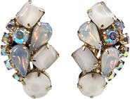 MADISON BEVERLY HILLS Vintage clip Milk Glass,Aurora Borealis irridescent Rhinestone Earrings