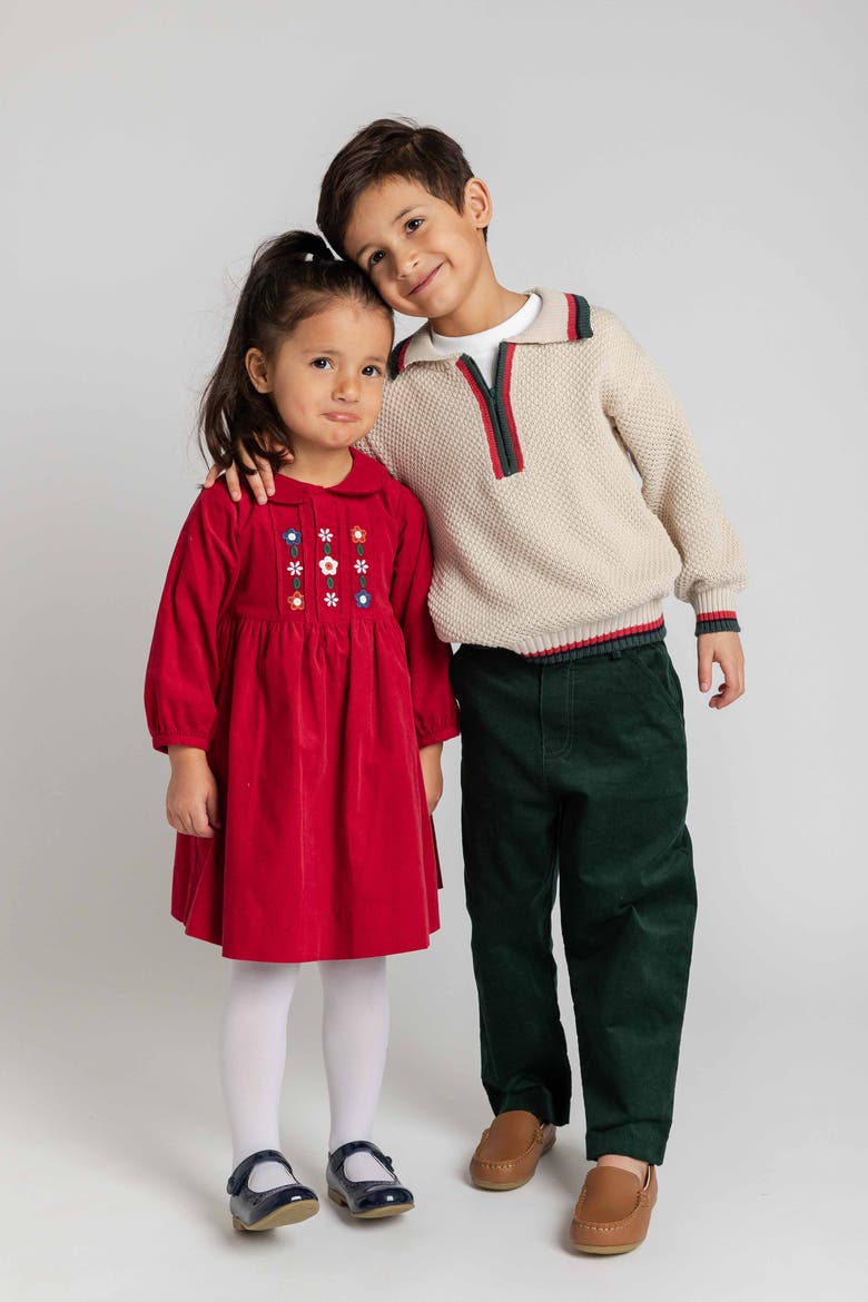 Corduroy Dress with Flowers, Alternate, color, Mulberry