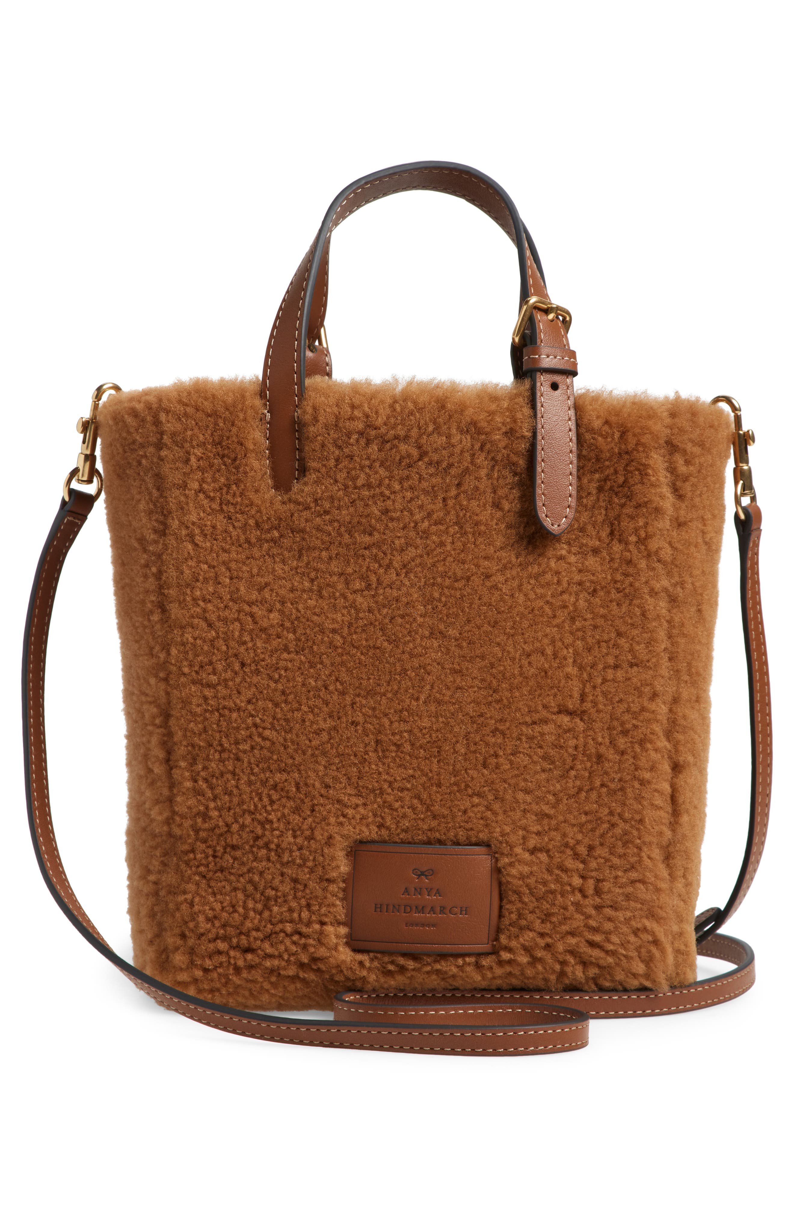 Anya Hindmarch Mini Eyes North/South Shearling Crossbody Tote, Alternate, color, 