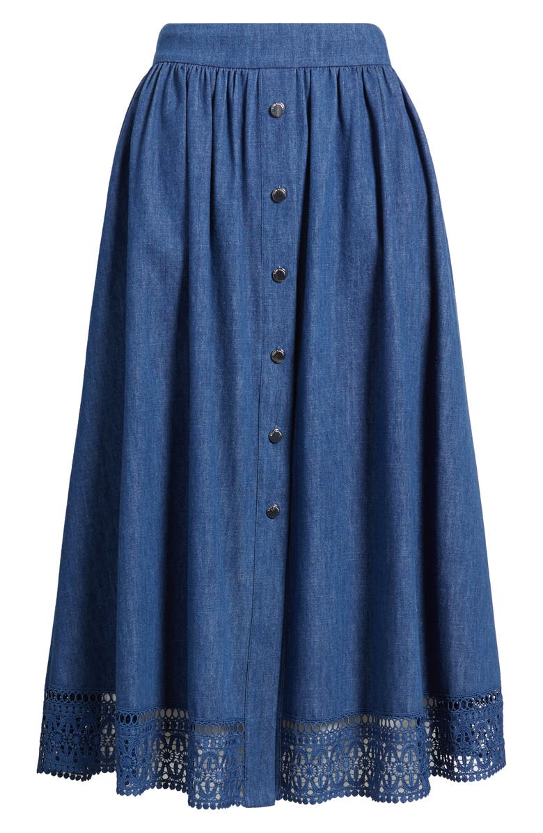 Elie Tahari The Laylee Denim Skirt, Alternate, color, Dark Denim