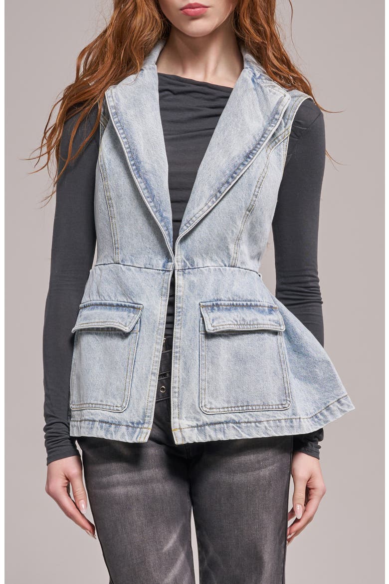 Ryn Denim Peplum Vest, Alternate, color, DENIM