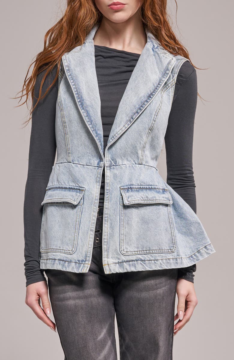 AZALEA WANG Ryn Denim Peplum Vest, Alternate, color, 