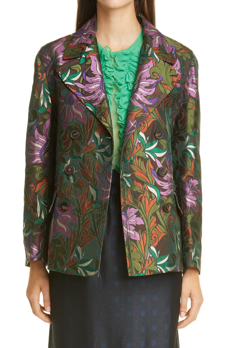 Dries Van Noten Floral Brocade Double Breasted Jacket, Main, color, 