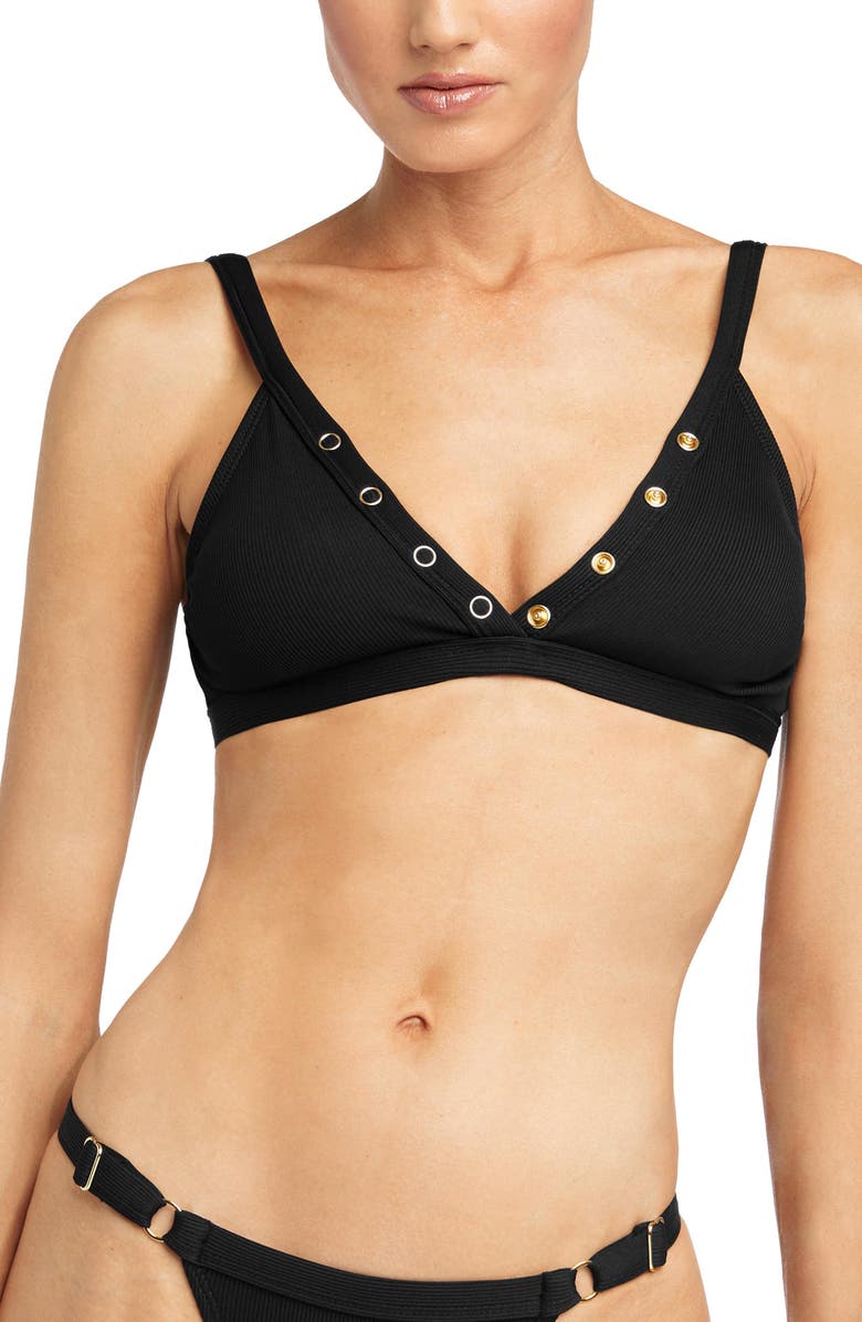 Robin Piccone Amy Triangle Bikini Top, Main, color, Licorice