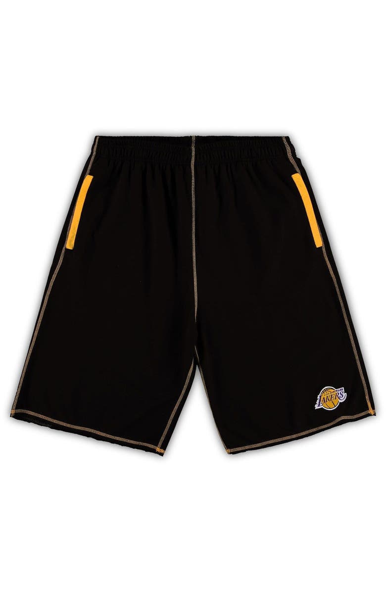 PROFILE Men's Black/Gold Los Angeles Lakers Big & Tall Contrast Stitch Knit Shorts, Alternate, color,