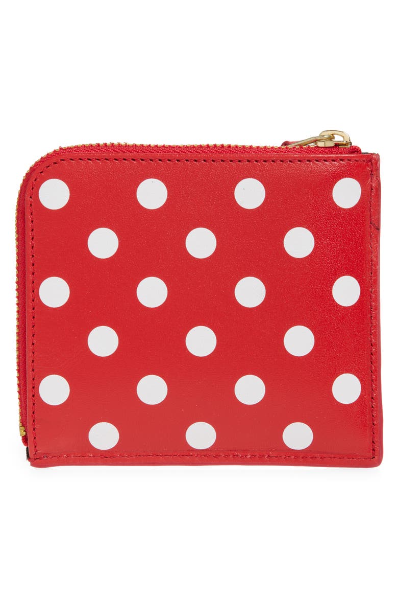Dot Print Half Zip Leather Wallet, Alternate, color, RED