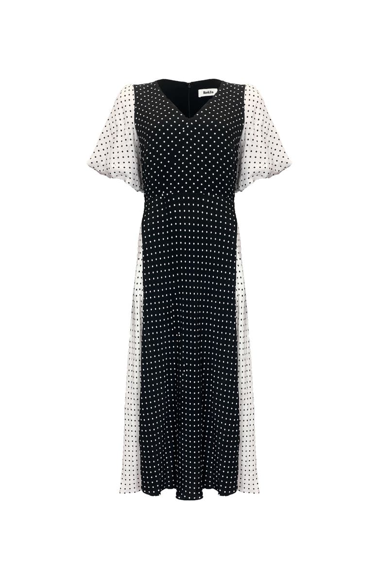 Ro&Zo Mono Contrast Spot Midi Dress, Alternate, color, Mono