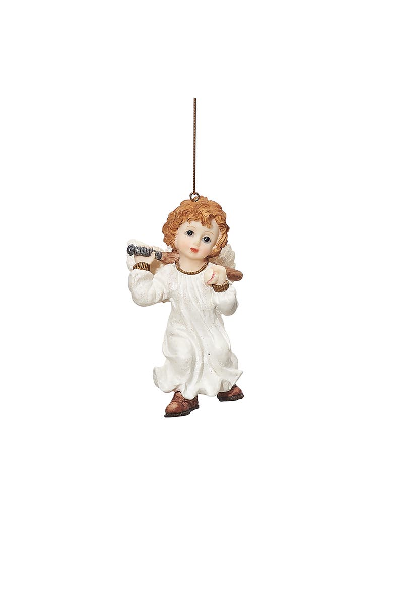 Baseball Angel Ornament, Main, color, White