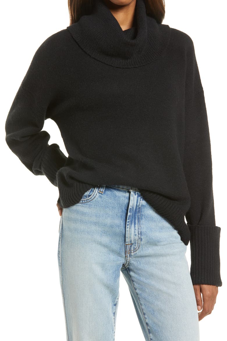 Women's Drape Turtleneck Sweater, Main, color, BLACK