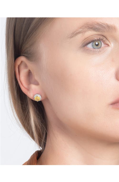 Best Silver Sterling Silver Brilliant Cubic Zirconia Halo Round Stud Earrings In Citrine/silver