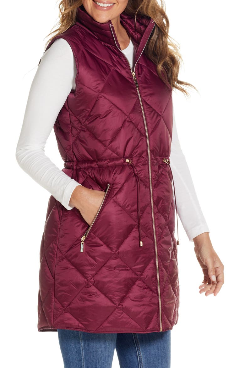 Diamond Quilted Puffer Vest, Main, color, BURGUNDY