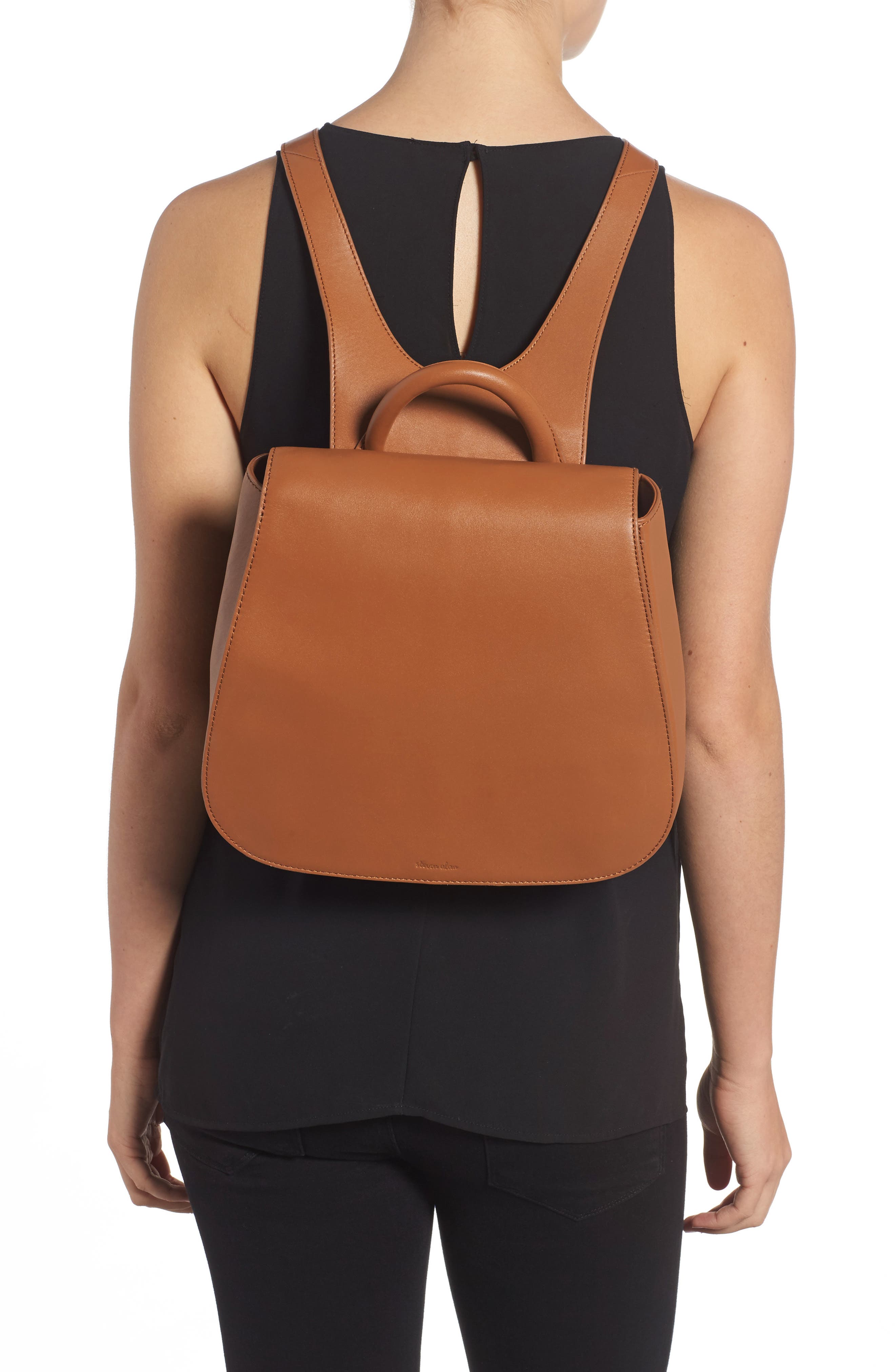 Kate Calfskin Leather Backpack, Alternate, color, SADDLE