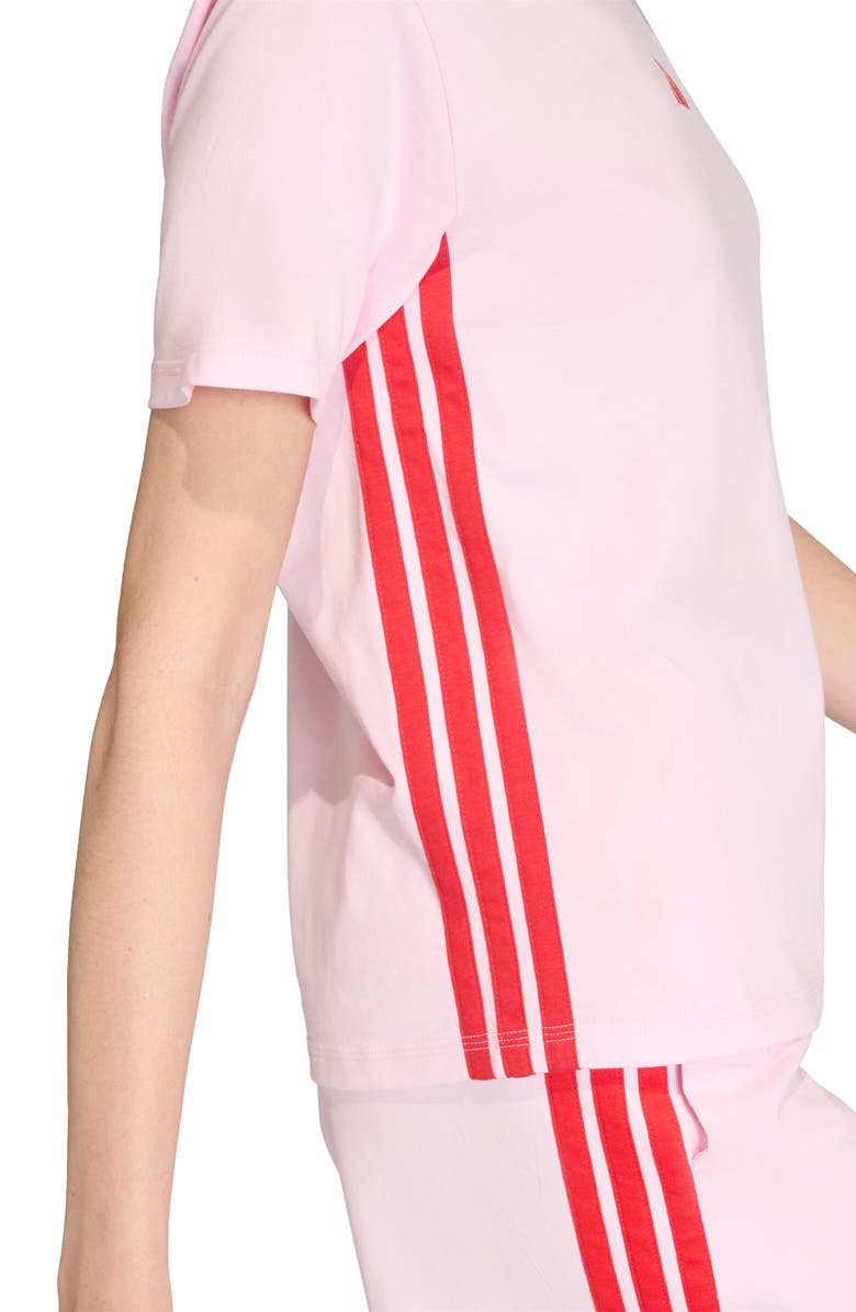adidas 3-Stripes Cotton T-Shirt, Alternate, color, Clear Pink/ Pure Ruby