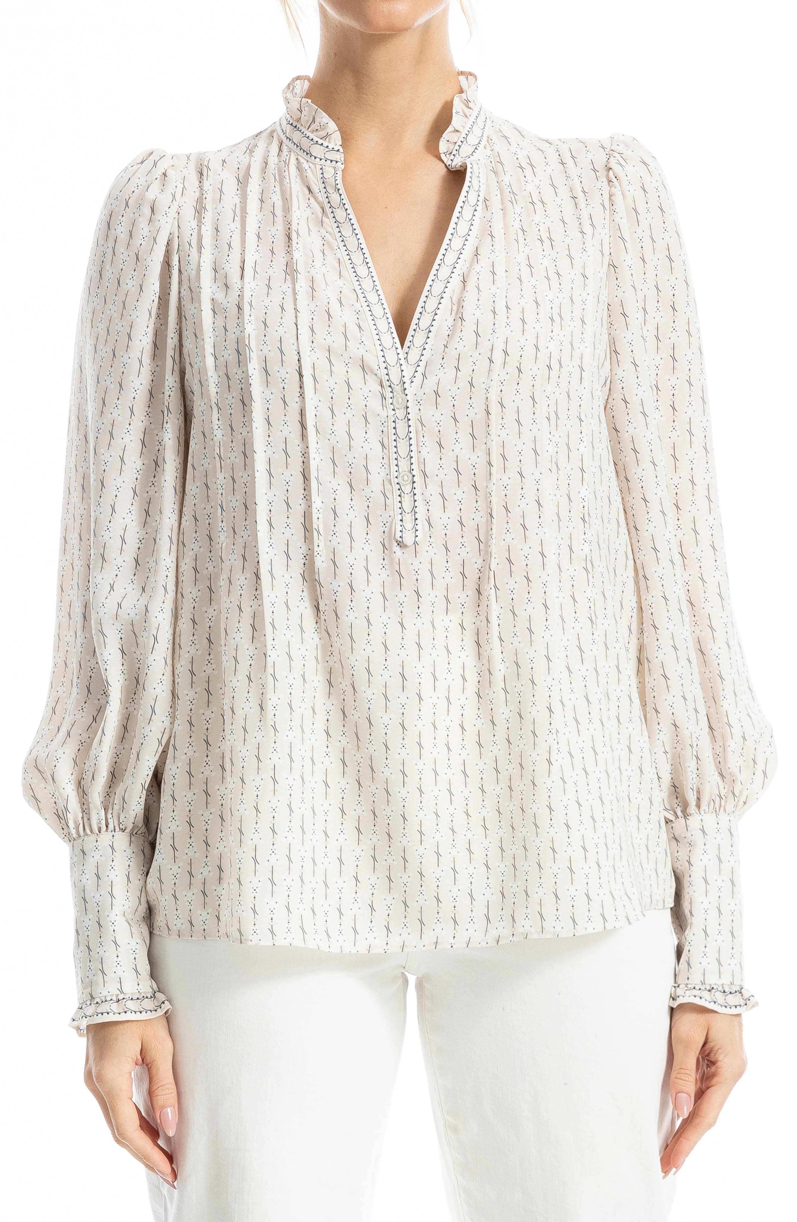 MAX STUDIO Ruffle V-Neck Long Sleeve Top | Nordstromrack