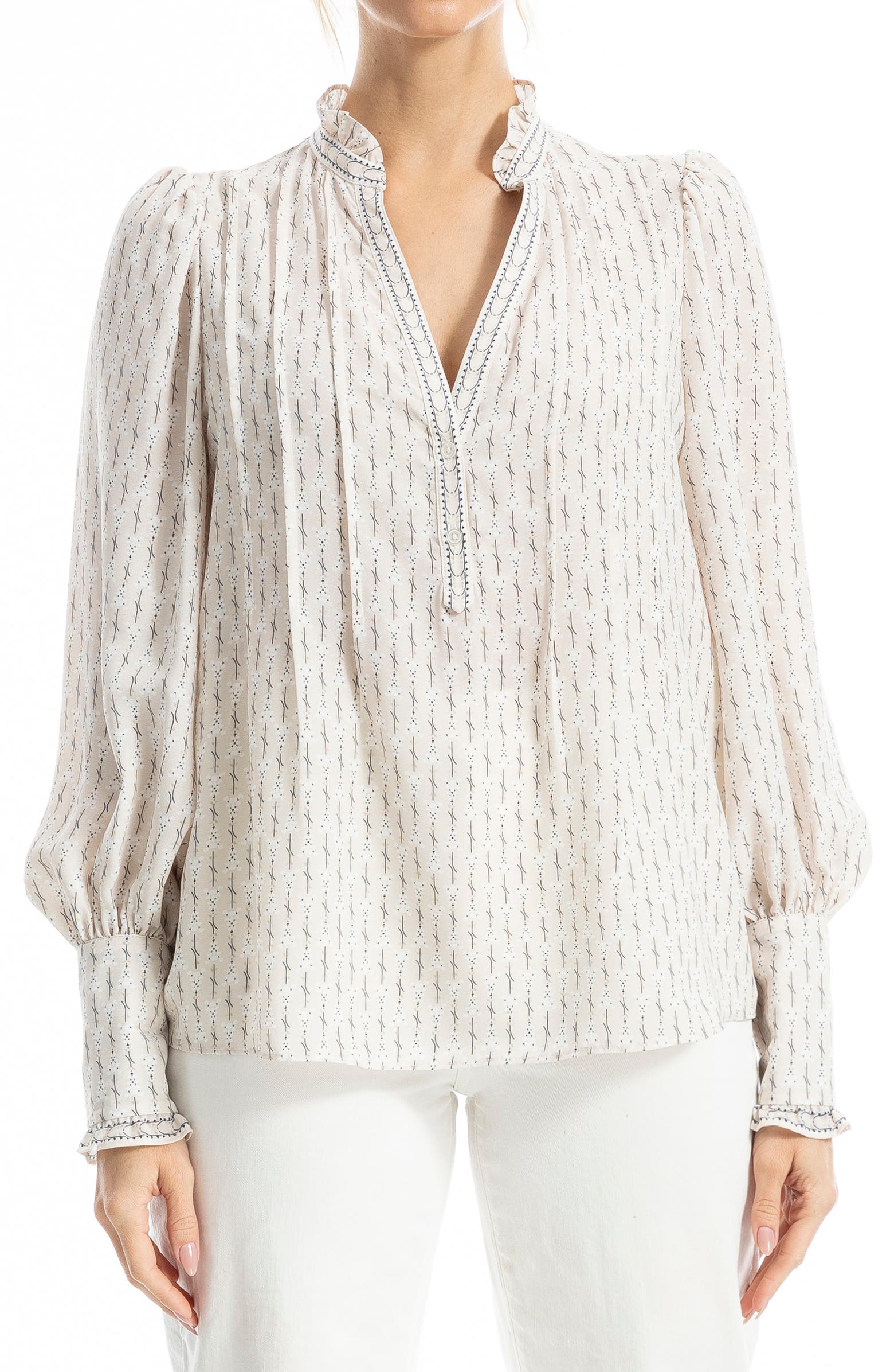 MAX STUDIO Ruffle V-Neck Long Sleeve Top | Nordstromrack