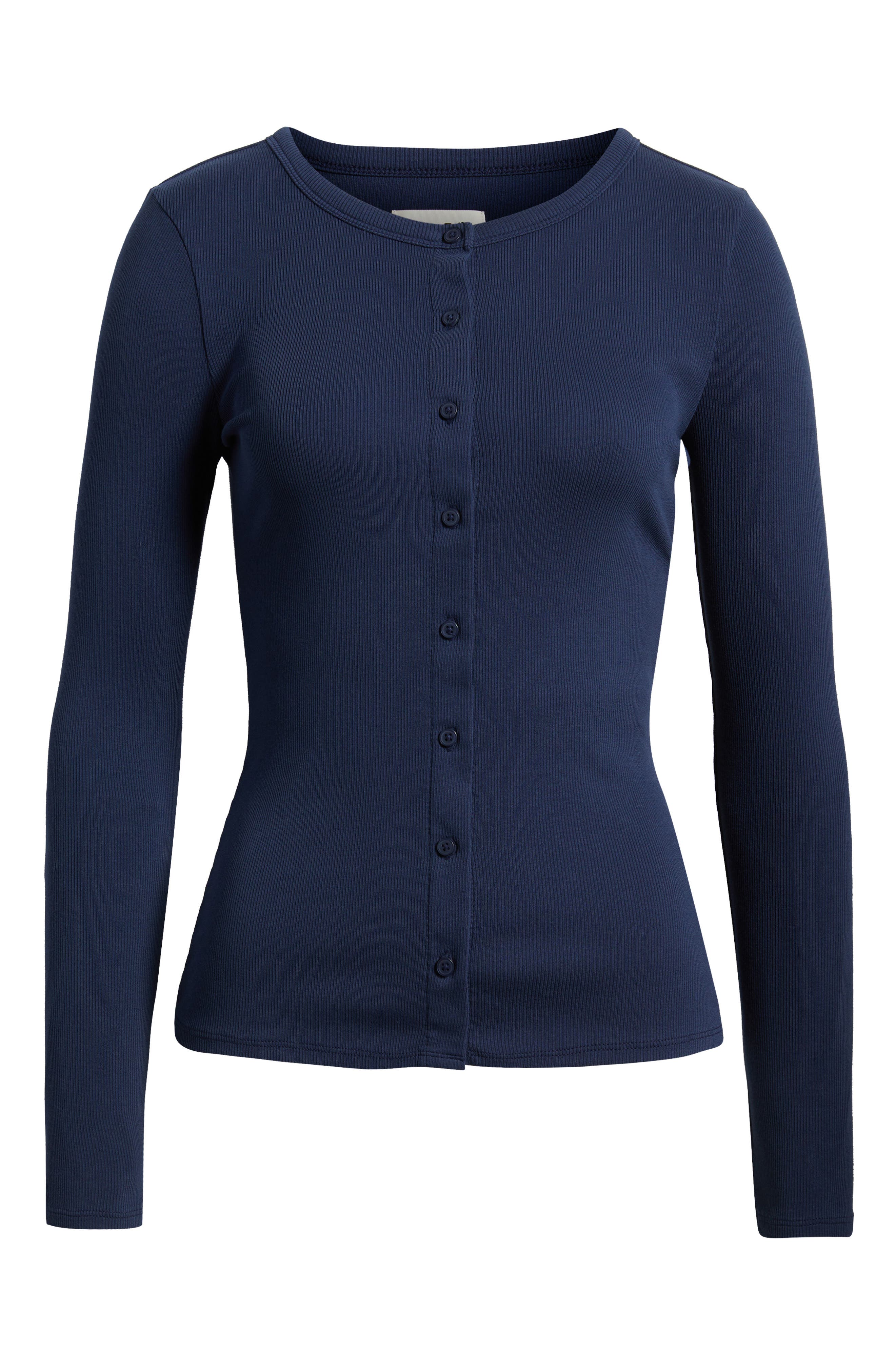 Open Edit Long Sleeve Rib Cardigan In Black